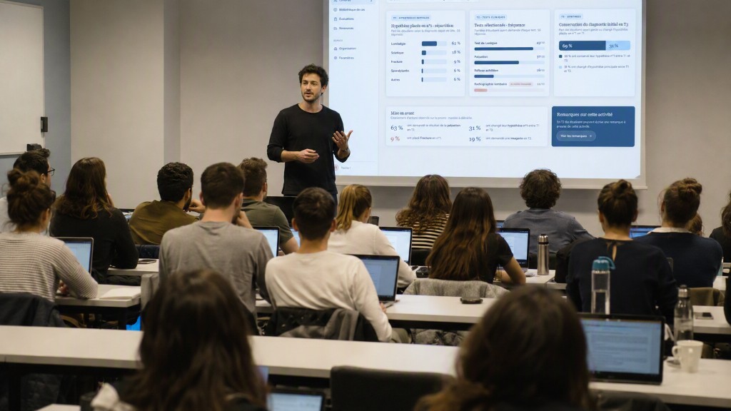 Session EduCare en salle de cours : vue promo projetée devant les étudiants